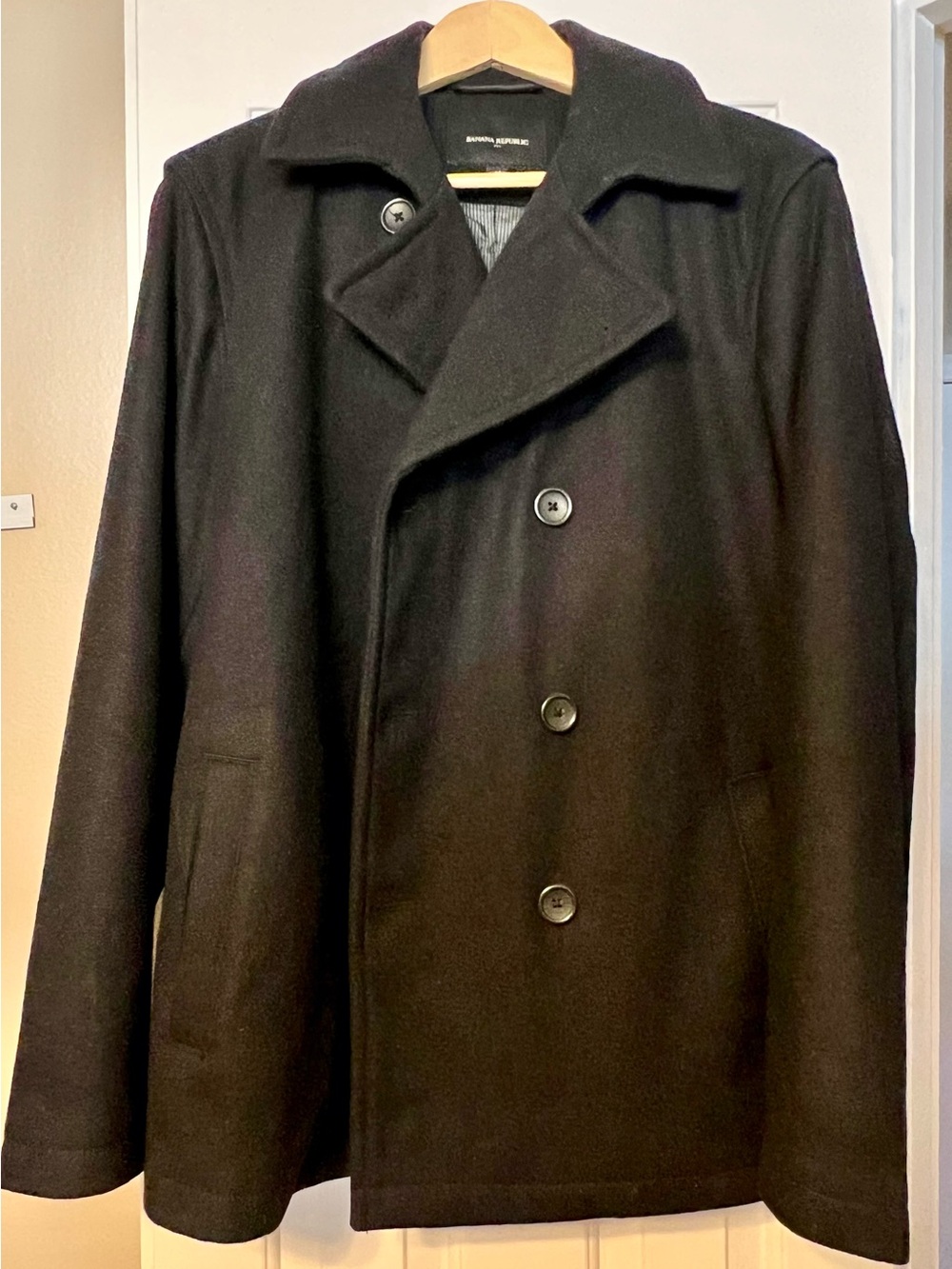 Banana Republic Black Double-Breasted Wool Peacoat